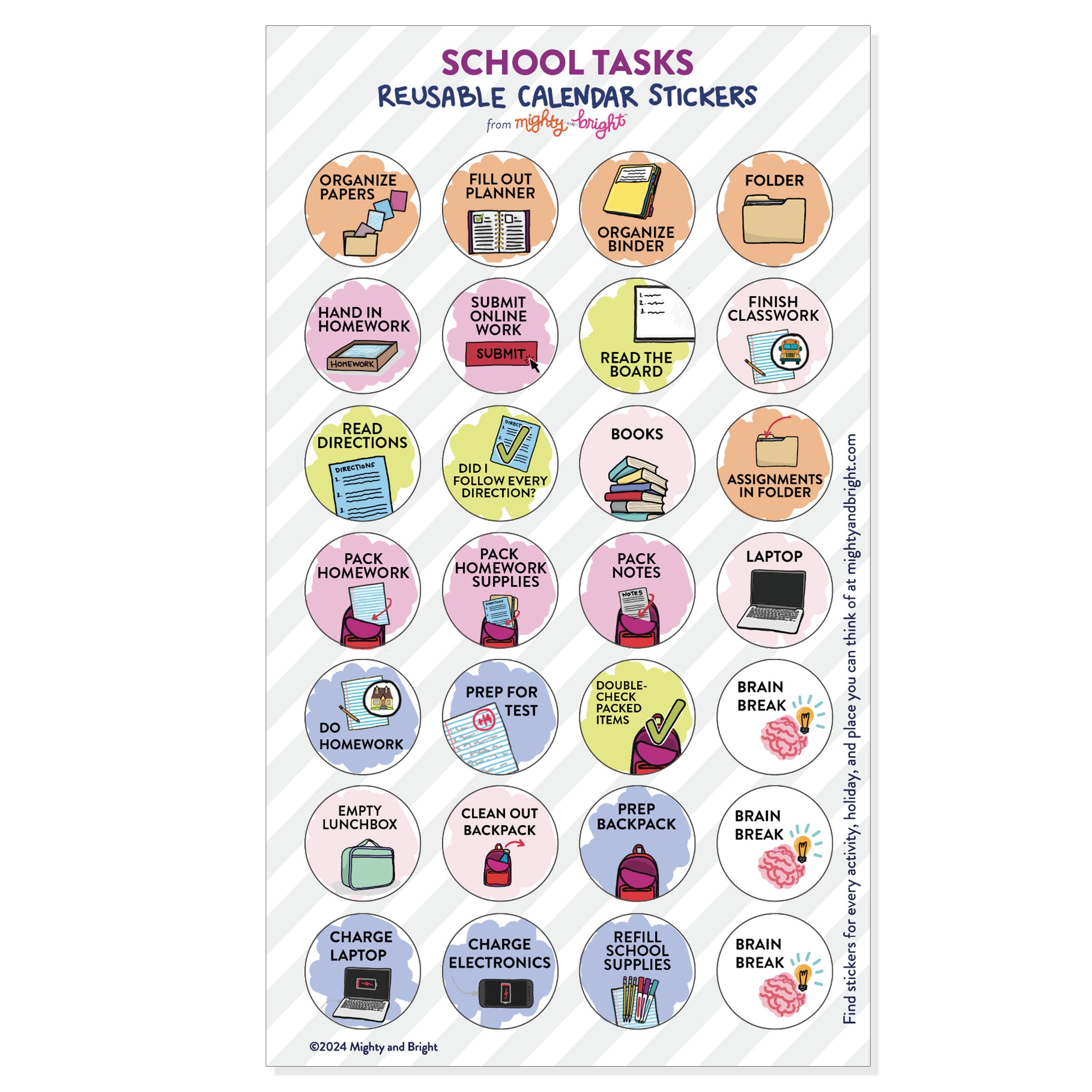 School Tasks | Reusable Stickers – Mighty + Bright