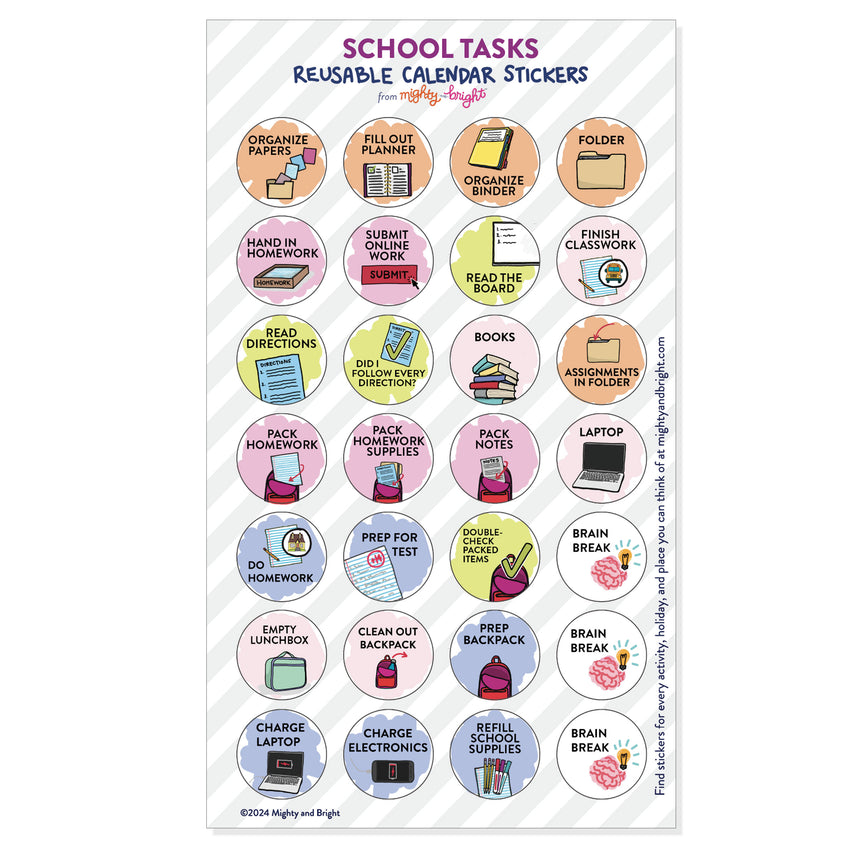 School Tasks | Reusable Stickers – Mighty + Bright