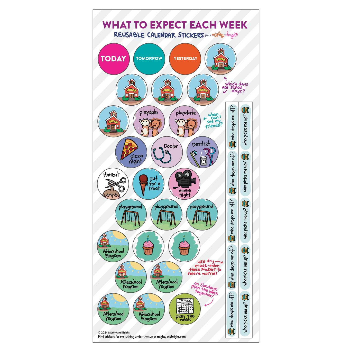 Reusable Stickers for Kids' Weekly Visual Schedule – Mighty + Bright